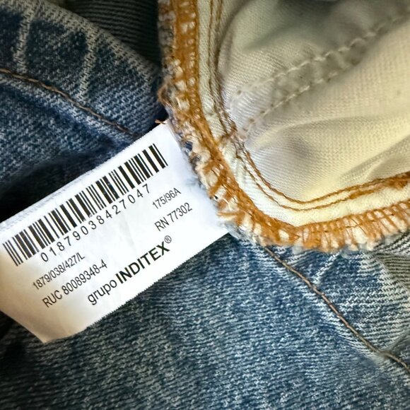 Size LARGE Zara Blue Denim Short Sleeve Button Front Mini Dress - Picture 6 of 6